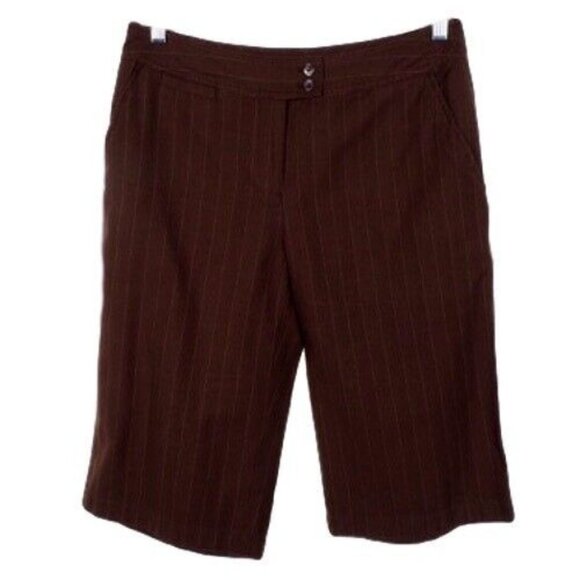 J Jill City Shorts Size 4 Womens Pinstripe Linen Blend Brown - Picture 1 of 5